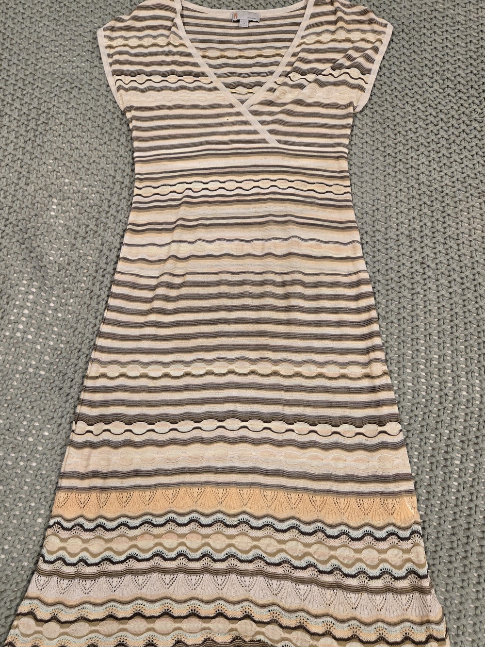 Missoni Striped Knit Midi Dress in Cream, Gray & Peach